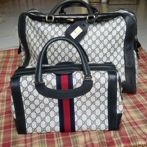Vntg Gucci GG Web Sherry Boston handbag